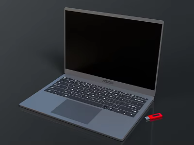 Sleek Modern Laptop With Red USB Flash Drive And Black Screen 3d model