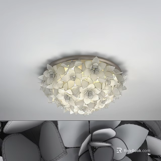 Modern Flower Shaped White Ceiling Light With Decorative Petals For Home Interior 3d model 