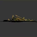 Miniature Scene Construction Model With Green Grass Earth And Vintage Yellow Cart