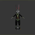 3D Gray Rabbit Character With Long Ears In Black Colorful Outfit On Striped Skateboard
