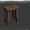 Rustic Wooden Stool With Solid Wood Construction Four Legged Design And Natural Texture 3d model