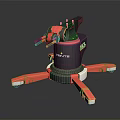 Automatic Turret Weapon With Red Black Design Multiple Barrels And VENTIS Stand 3d model