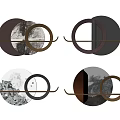 Modern Circular Layered Wall Decor with Metallic Rings and Marble Texture Panels 3d model