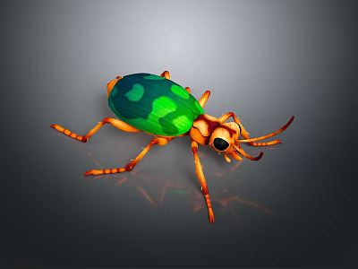 Colorful Beetle with Green Blue Shiny Back Orange Legs and Head Long Antennae 3D Render 3d model