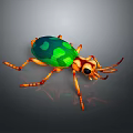 Colorful Beetle with Green Blue Shiny Back Orange Legs and Head Long Antennae 3D Render