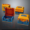 Orange And Blue Open Closed Boxes With Textured Interior Lids And Bases