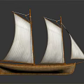 Traditional Wooden Sailboat with White Sails and Multiple Masts Classic Water Transportation Vessel
