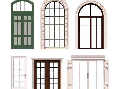 Various Double Doors Designs With Arched Top Glass Panels And Different Colors 3d model