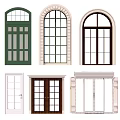 Various Double Doors Designs With Arched Top Glass Panels And Different Colors