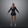 3D Character Model With Pink Hair Navy School Blazer Pleated Skirt White Socks And Shoes