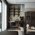 Modern Living and Dining Room Interior With Wooden Slat Wall Dark Sofa and Coffee Table