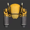 Yellow 3D Robot Character Model With Green Eyes Antenna Ears Metallic Texture And Standing Pose