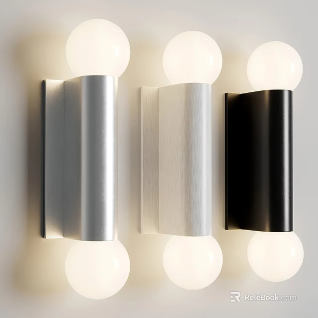 Modern Metal Wall Lamps With Silver Black Finishes And Round Globe Shades 3d model 