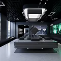Modern Exhibition Hall Design With Display Cabinets Large Screens And Lighting