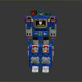 Blue Robot Action Figure With Red Eyes Yellow Chest Silver Limbs And Colorful Leg Details