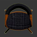 Modern Accent Chair With Orange Wooden Frame Navy Blue Cushion Curved Armrests Three Legs