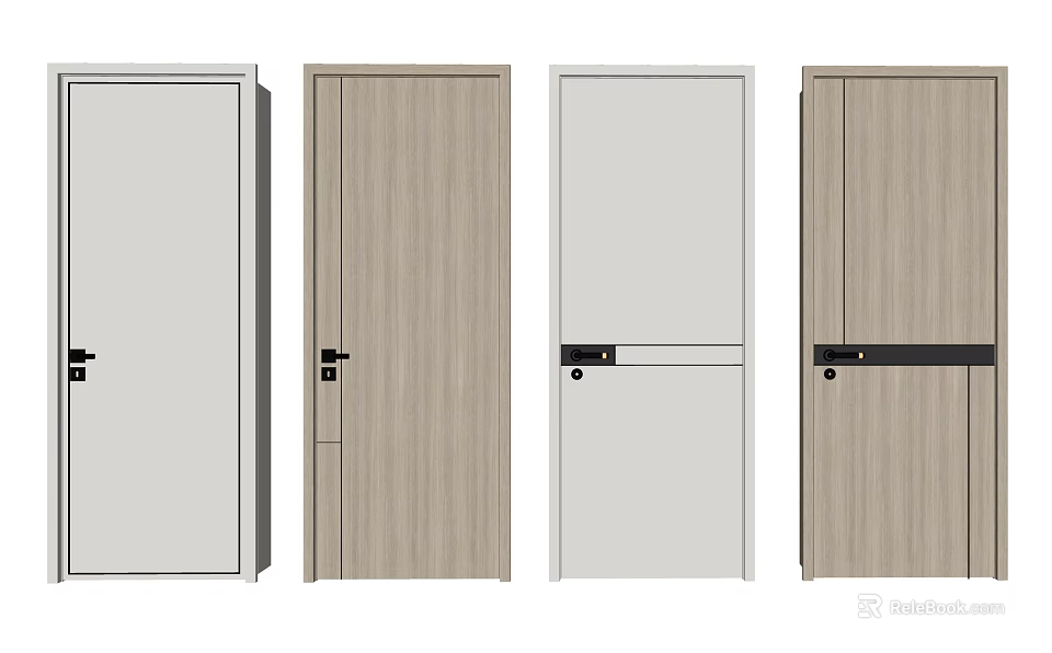 Modern Hinged Door Designs With Wooden And White Panel Finishes For Home 3d model 