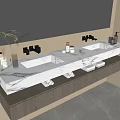 Modern Bathroom Double Sink Vanity With Marble Countertop Large Mirror And Wooden Cabinets