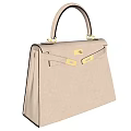 Structured Beige Leather Handbag With Elegant Design And Golden Hardware Details