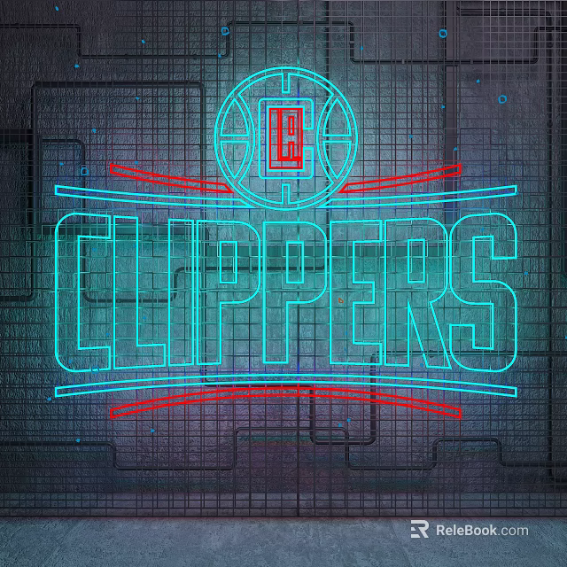 Decorative Neon Light With CLIPPERS Text LA Logo Red And Blue Grid Pattern Design 3d model