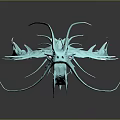 Light Blue Mythical Creature Head With Long Feathery Fins Artistic 3D Model Dark Background Reflection