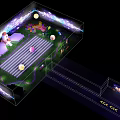 Industrial Factory Building With Colorful Mosaic Walls Rocket Like Structure Steps Green Lawn And Spotlights