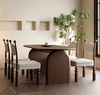 French Middle Dining Table and Chair Combination 3d model
