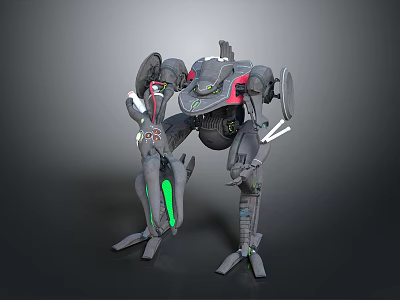 Futuristic Biomechanical Character With Gray Armor Green Glowing Accents And Robotic Limbs 3d model