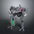 Futuristic Biomechanical Character With Gray Armor Green Glowing Accents And Robotic Limbs