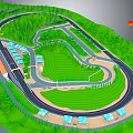 Scenic Race Track Park With Curved Path Green Lawn Trees And Recreational Facilities