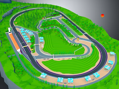 Scenic Race Track Park With Curved Path Green Lawn Trees And Recreational Facilities 3d model