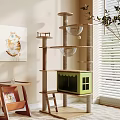 Multi level Indoor Cat Tree With Green House Platforms Ball Toy And Rattan Structure