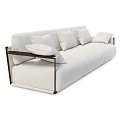 Modern White Three Seater Sofa With Black Frame Fabric Upholstery And Multiple Cushions