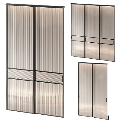 Modern Glass Room Dividers with Vertical Stripes and Metal Frame for Interior Space Partition 3d model