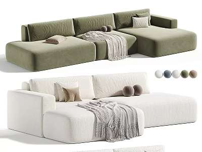 Cozy Modern Sectional Sofa With Pillows Throw Blanket And Color Options 3d model
