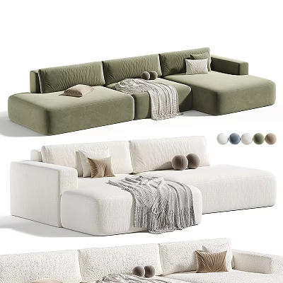 Cozy Modern Sectional Sofa With Pillows Throw Blanket And Color Options 3d model
