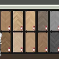 Floor Tiles In Various Colors And Patterns Displayed On Black Rack