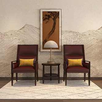 New Chinese Style Armchair Chair Dining Chair Single Chair Decorative Painting Wall Cloth Carpet Floor Table Lamp Side Table Leisure Chair 3d model