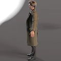 Man In Long Coat With Striped Shirt Tie And Outstretched Arms On Gray Background