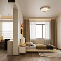 Modern Kids Room Interior With Bed Desk Rug Wall Art And Ceiling Lamp