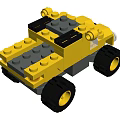 Yellow and Gray Building Blocks Toy Car with Large Black Wheels and Assembled Design