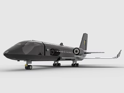 Detailed Building Blocks Airplane Model With Black Body Wheels And Wings 3d model
