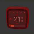 Smart Thermostat With Digital Display Screen Showing Temperature And Time In Square Design