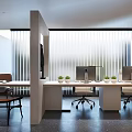 Modern Office Interior Workspace With Desks Computers Chairs Plants And Window Blinds 3d model