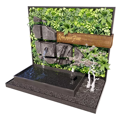 Modern landscape sketch green plant wall waterscape wall landscape 3d model