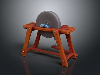 Wooden Manual Grinding Tool With Circular Disc And Sturdy Stand For Home Use 3d model