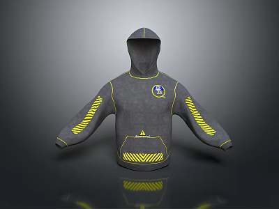 Street Style Hoodie 404 Wrong Skull Pattern Yellow Striped Hoodie Sweater Digital 404 Print Skull Design 3d model