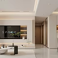 Modern Minimalist Open Living And Dining Room With Warm Ambient Lighting And Neat Functional Layout