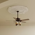 Traditional Decorative Ceiling Fan Light with Blades and Glass Lamp Shades and Ornate Medallion
