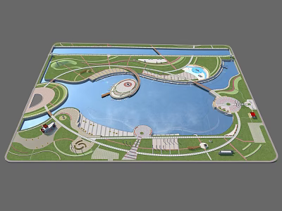 Park Landscape Design With Large Central Lake Curved Paths And Green Lawns 3d model